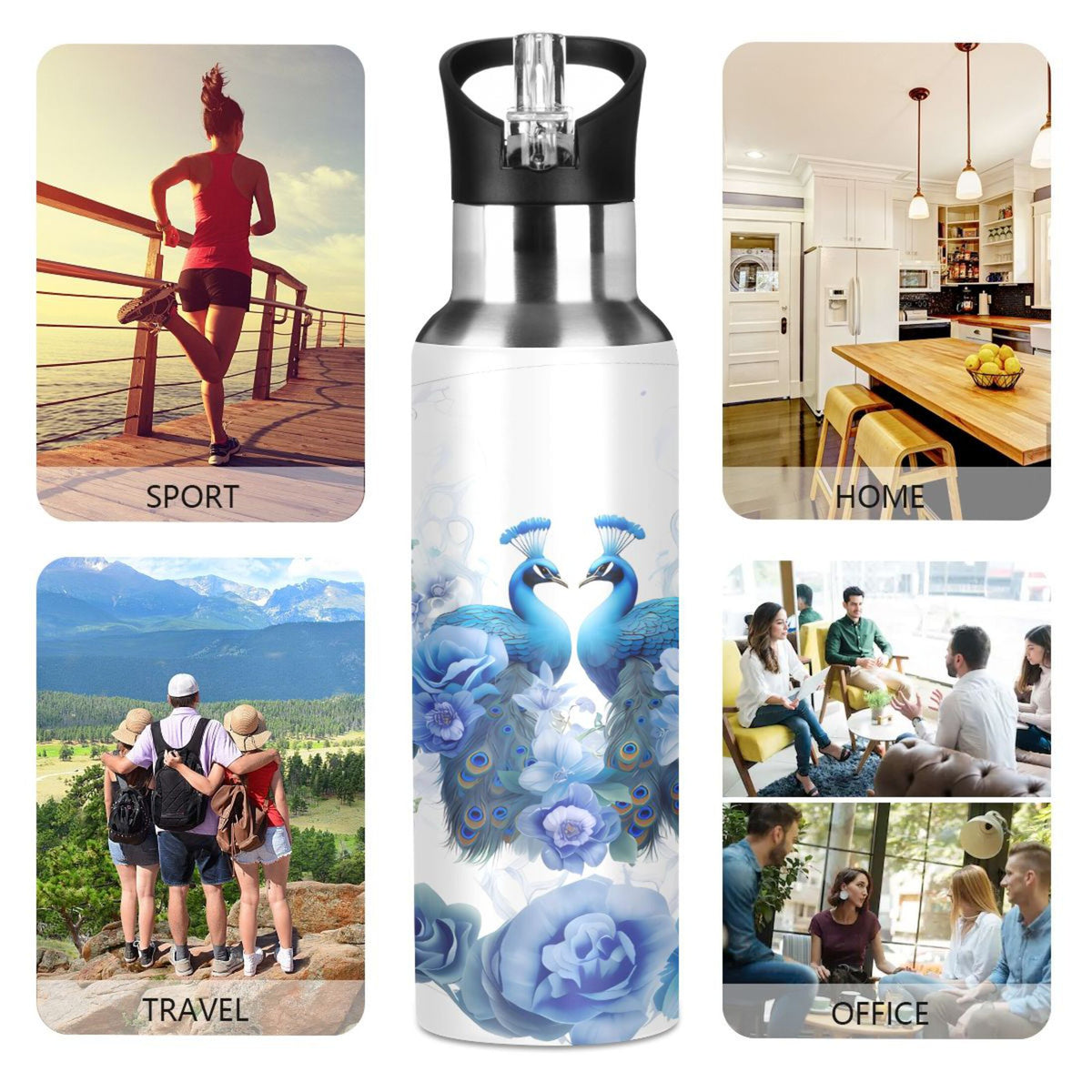 Stainless Steel Insulated Thermos Vacuum Flask Water Bottle with Straw Lid T7537