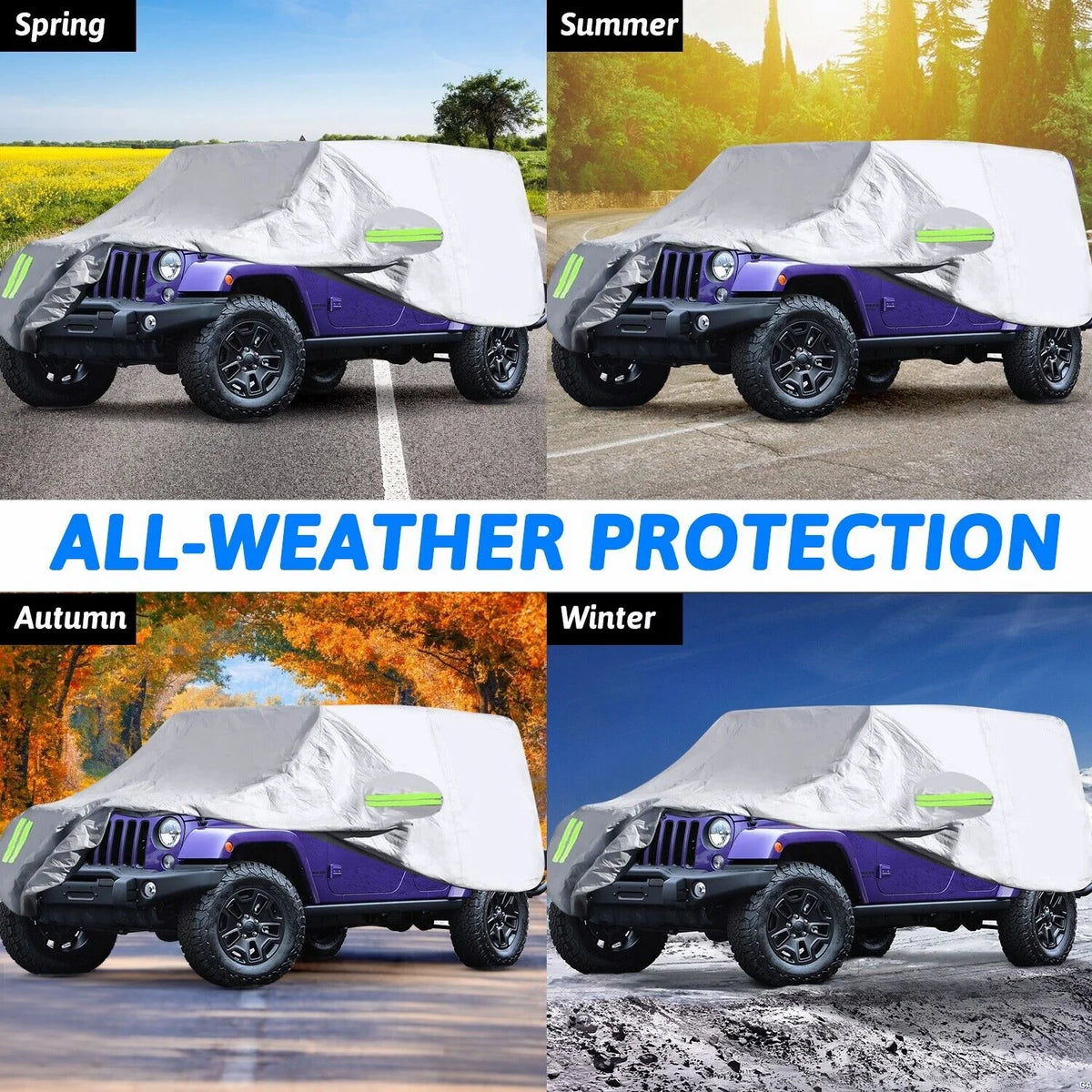 Silver Waterproof Full Car Cover for Jeep Wrangler 2 Door S400