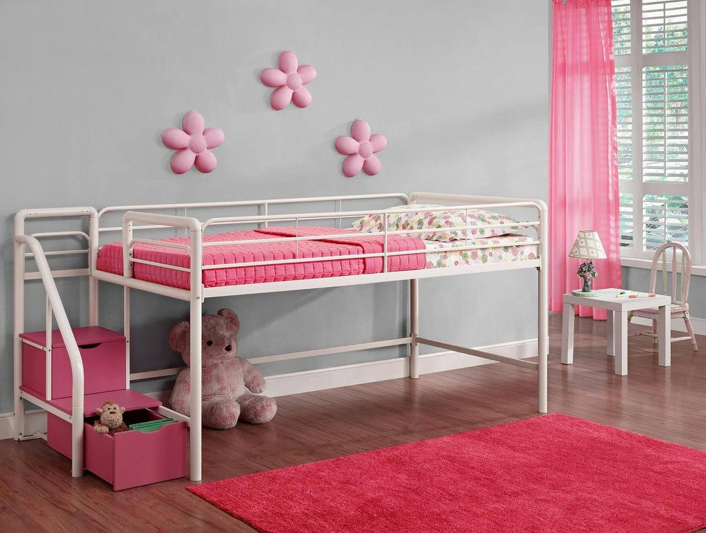 Black Junior Twin Loft Bed with Storage Steps L546804