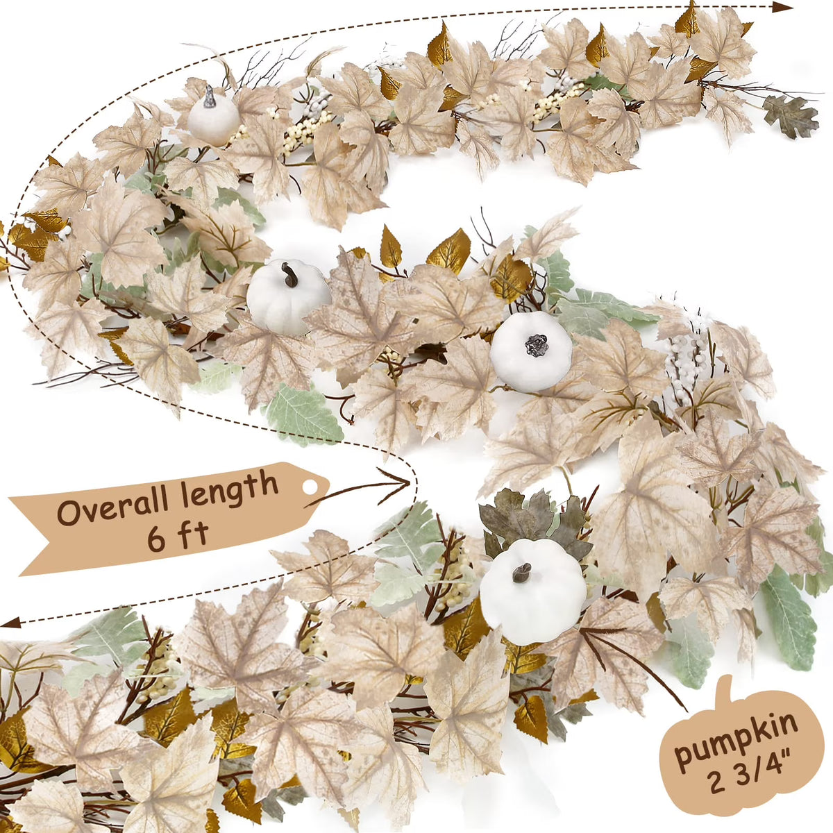 6 Ft Autumn Maple Leaf Pumpkin Berry Garland H8020