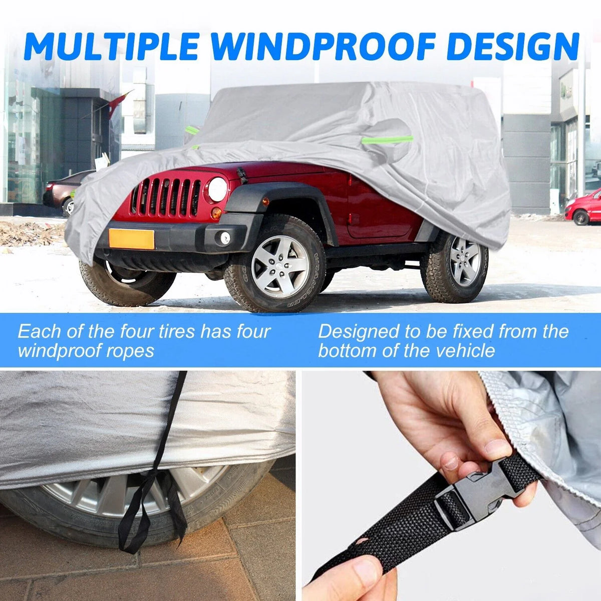 Silver Waterproof Full Car Cover for Jeep Wrangler 2 Door S400