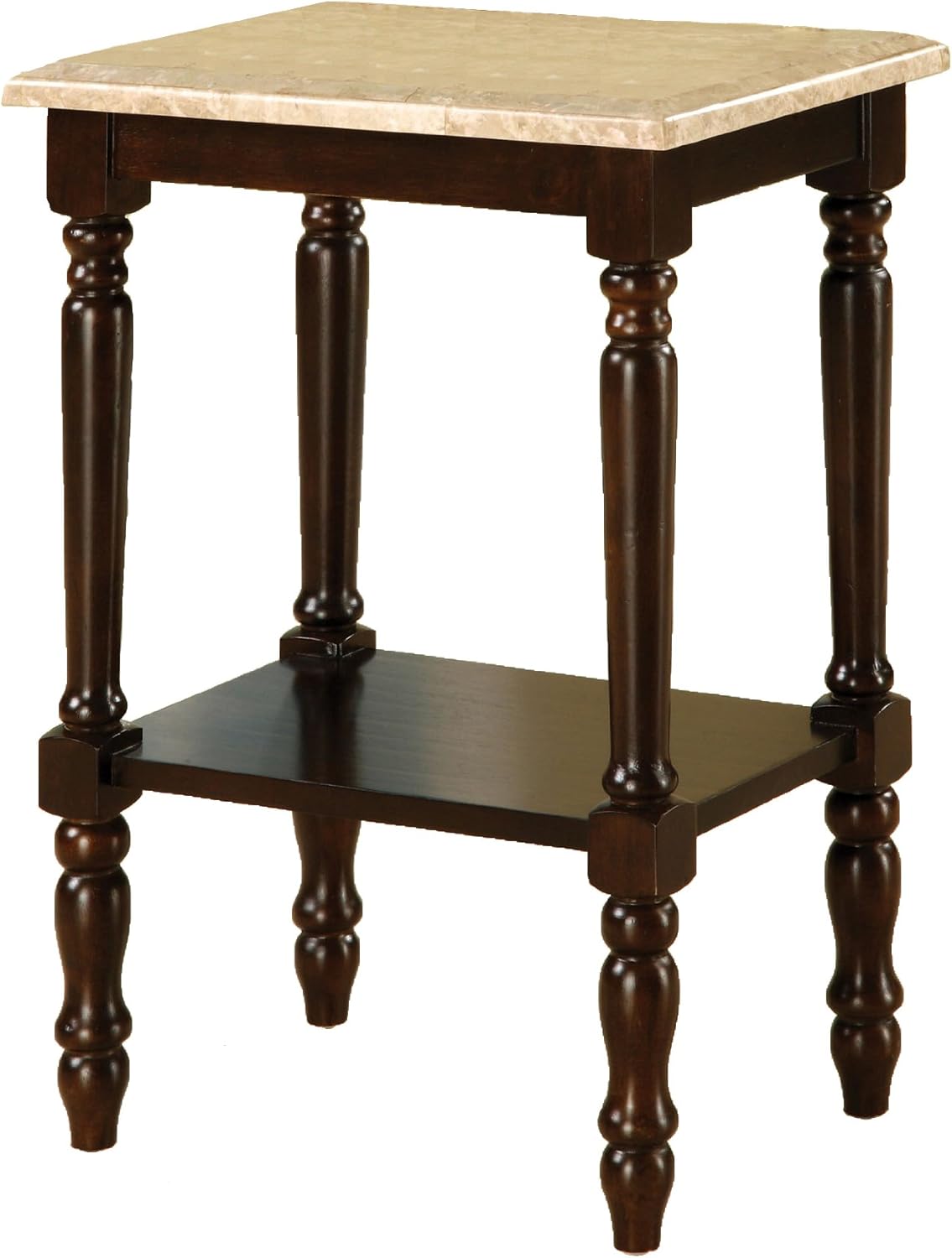 Round Stand with Genuine Marble Top, Dark Cherry Finish Z9844