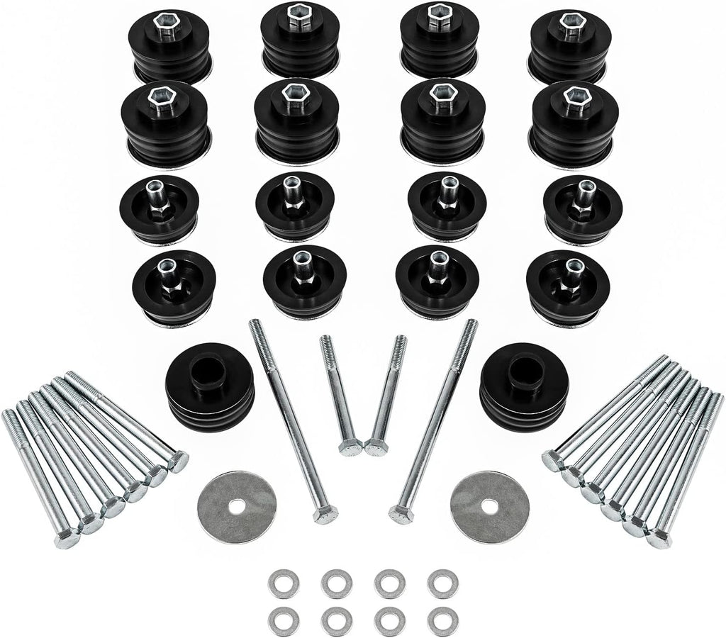 Polyurethane Body Mount Bushing Kit with Steel Sleeves and Hardware E65409