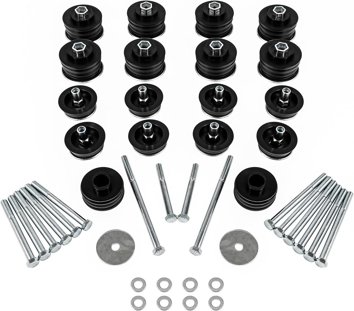 Polyurethane Body Mount Bushing Kit with Steel Sleeves and Hardware E65409