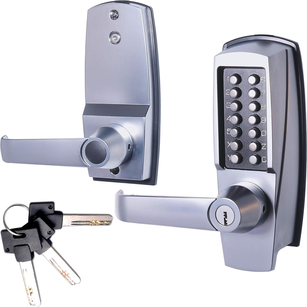 Mechanical Push Button Lever Lock, 60mm Backset, 13 Digit Keypad, Satin Chrome T966