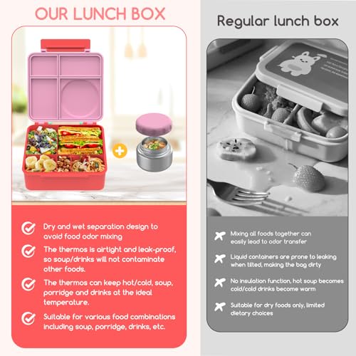 Leak-Proof Bento Box with Insulated Thermos Food Jar, 4 Compartments, Blue G138