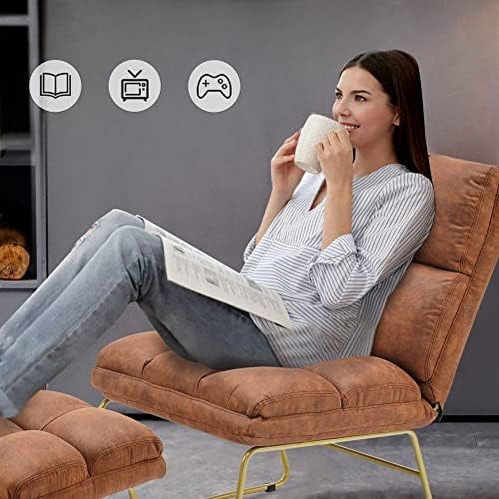 Accent Chair with Ottoman PU Leather Club Chair with Golden Metal Legs V621