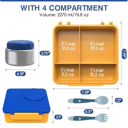 Leak-Proof Bento Box with Insulated Thermos Food Jar, 4 Compartments, Blue G138