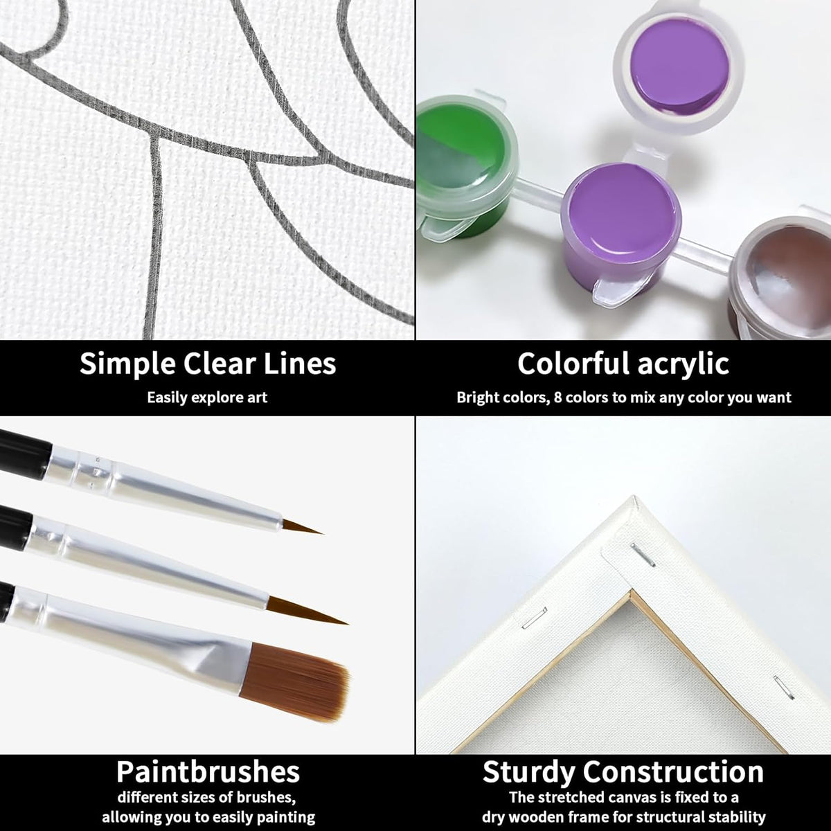 Pre Drawn Canvas Painting Kit with 1 Easel, 8 Acrylic Colors, 3 Brush, 1 Pallet (8x10) K6752