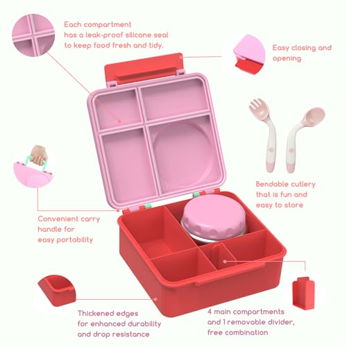 Leak-Proof Bento Box with Insulated Thermos Food Jar, 4 Compartments, Blue G138
