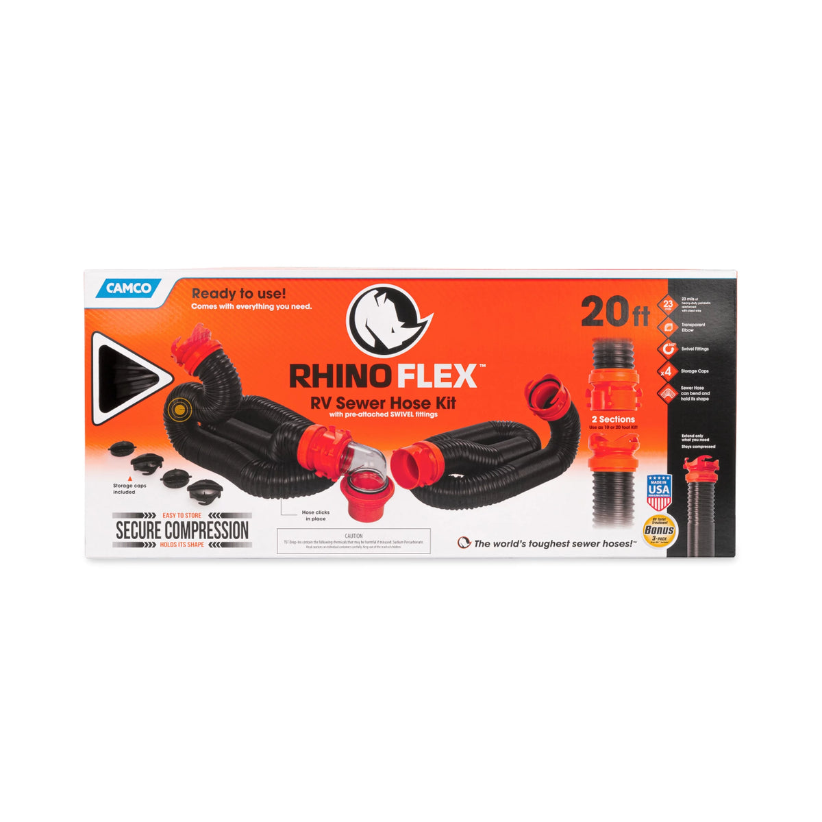 20-Foot Polyolefin Black and Orange RV Sewer Hose Kit C7229