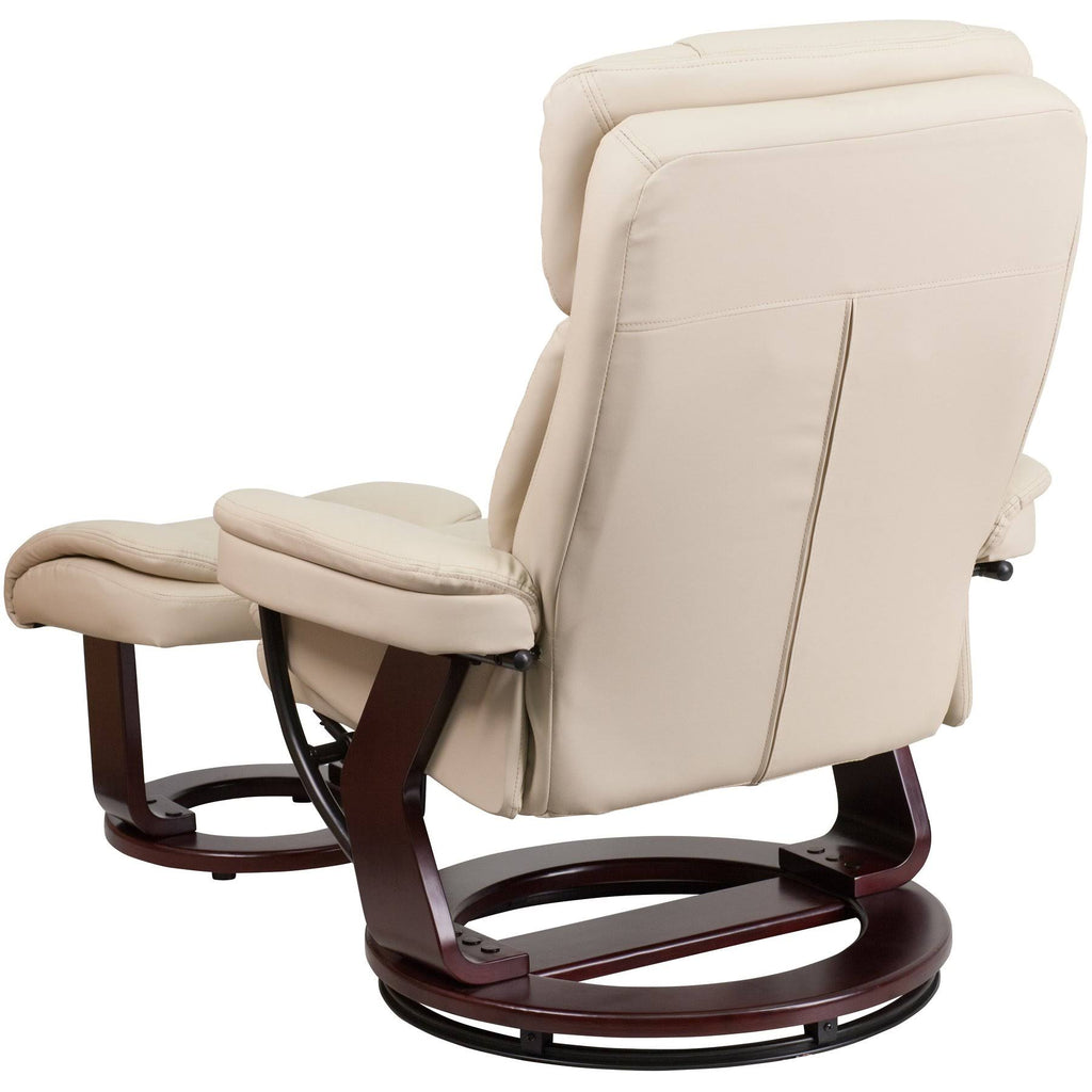 Beige Multi Position Recliner with Curved Ottoman and Swivel Wood Base M936