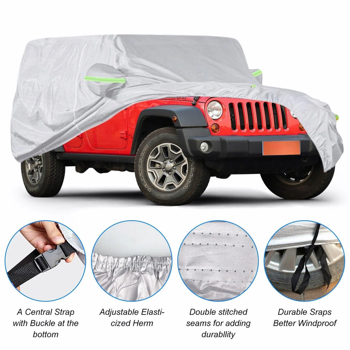 Silver Waterproof Full Car Cover for Jeep Wrangler 2 Door S400