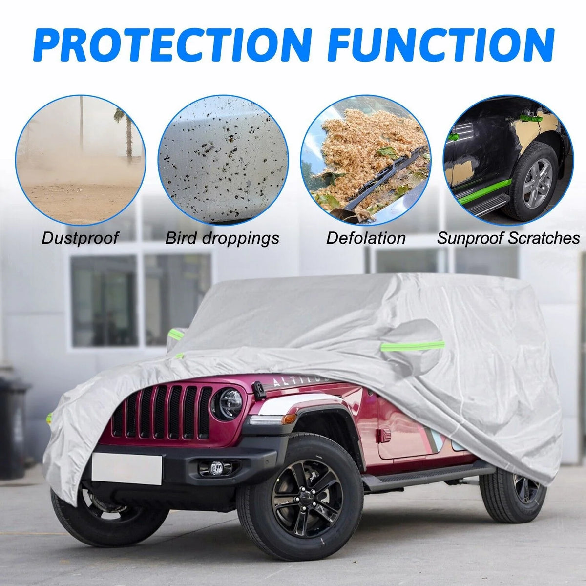Silver Waterproof Full Car Cover for Jeep Wrangler 2 Door S400