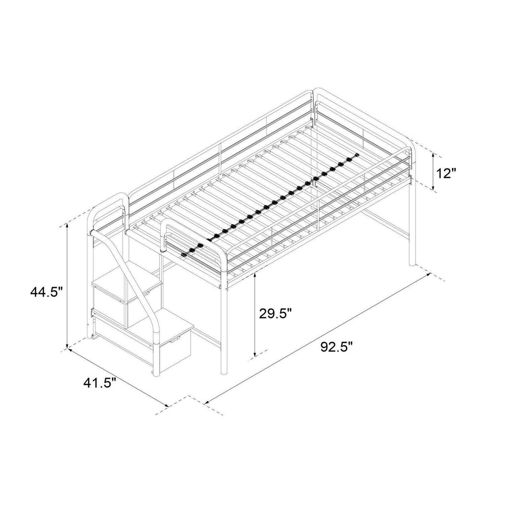 Black Junior Twin Loft Bed with Storage Steps L546804