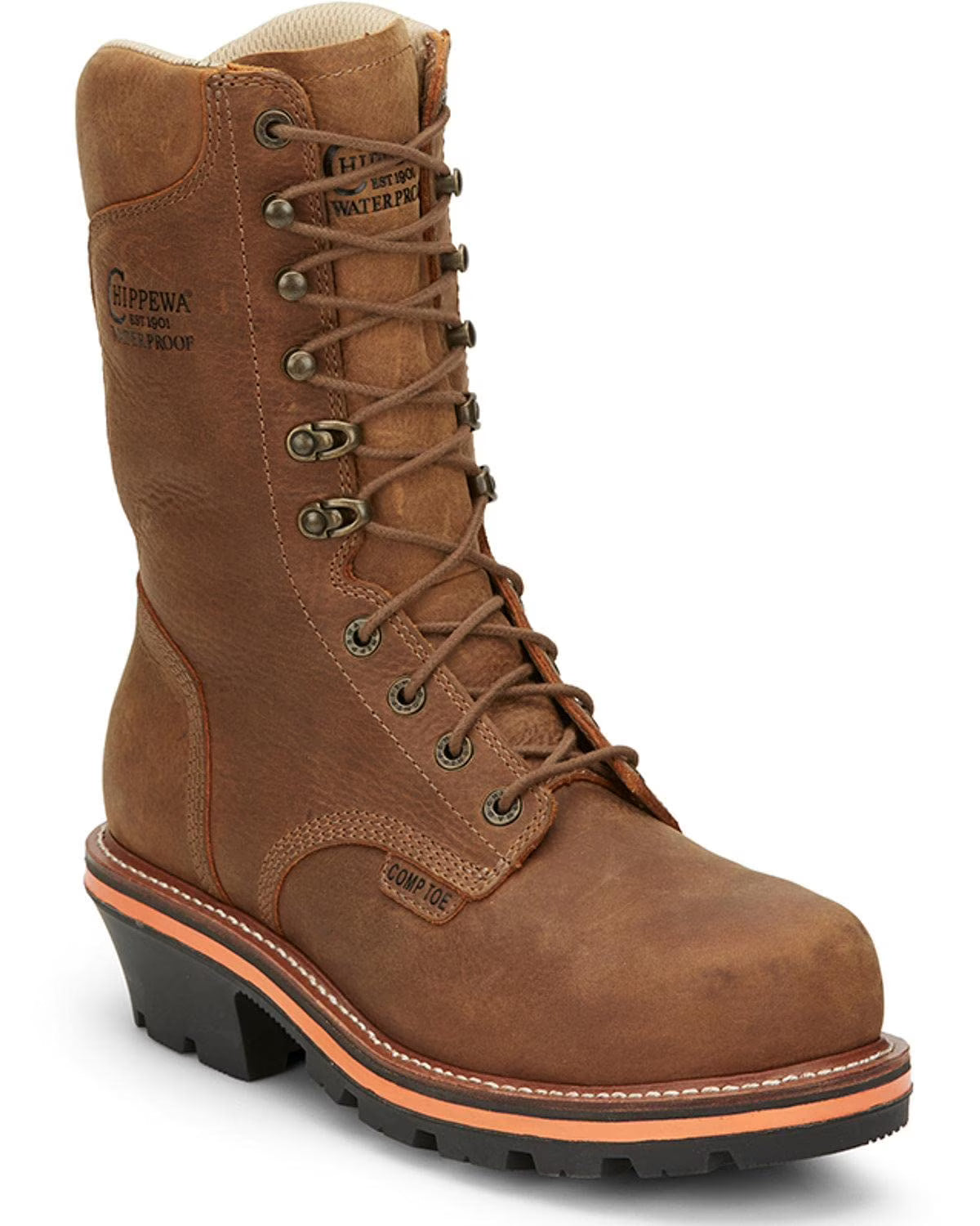Brown Waterproof Composite Toe Insulated Lace-Up Work Boots C448180