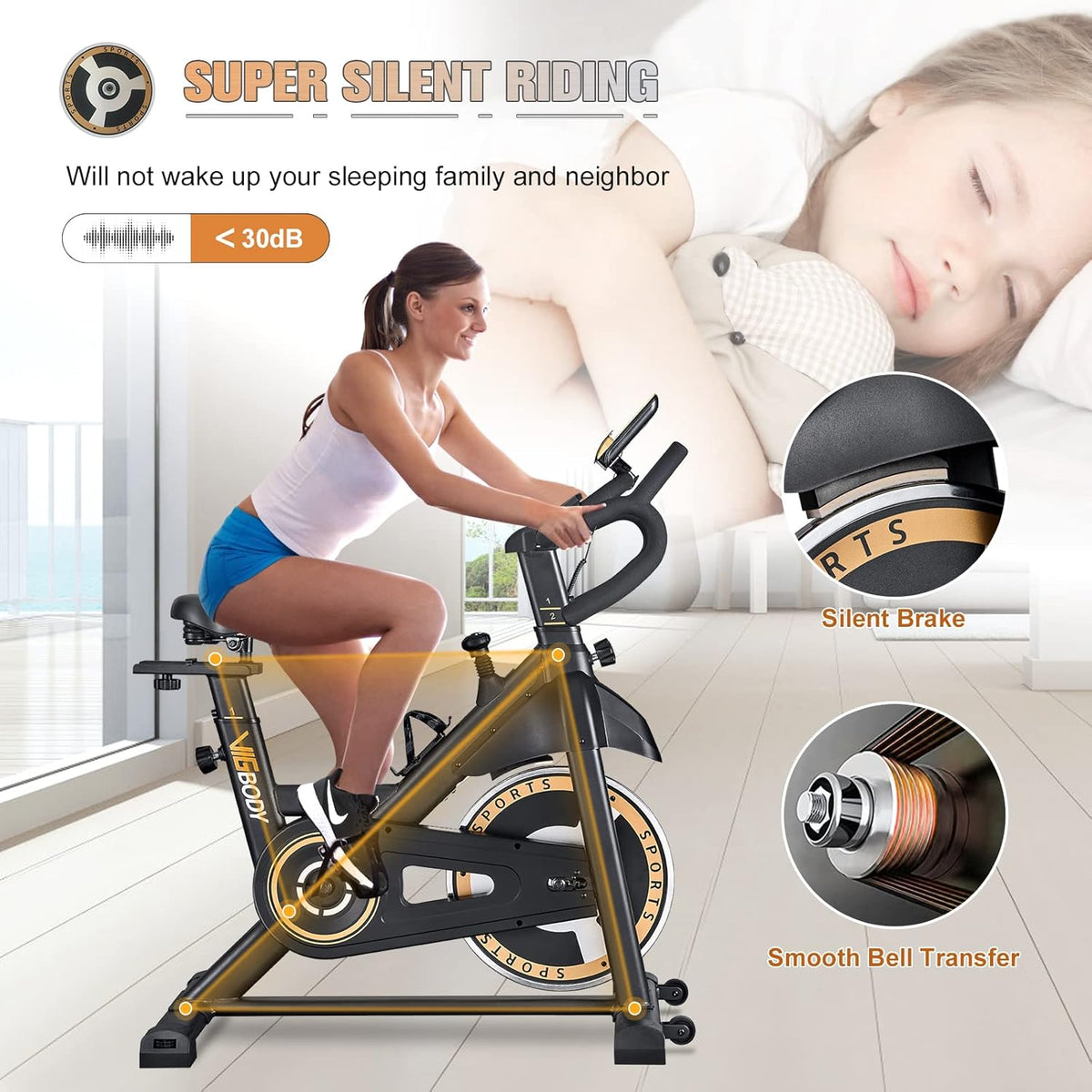 Indoor Cycling Bike Stationary Exercise Bike with LCD Monitor Comfortable Seat J8415