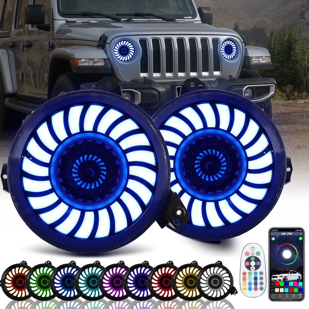 9 inch RGBW 3D LED Lens Halo Headlights with Turn Signal (2pcs/set) J143