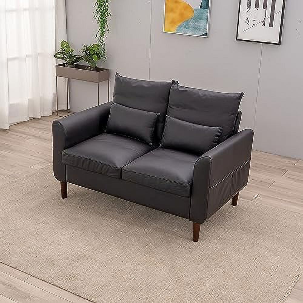 Black Faux Leather 2-Seater Sofa with Wood Leg Y95583