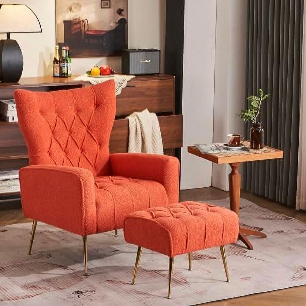 Velvet Accent Chair with Ottoman Button Tufted Armchair F60952