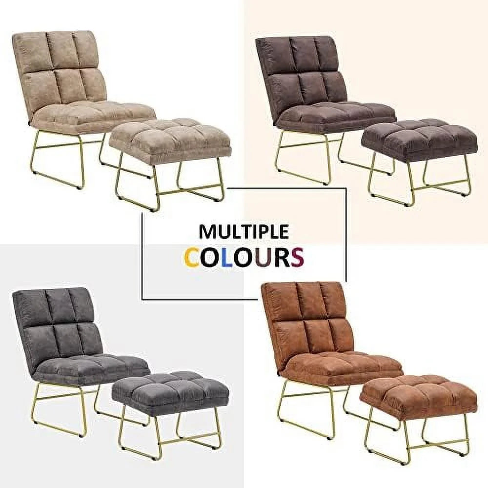 Accent Chair with Ottoman PU Leather Club Chair with Golden Metal Legs V621