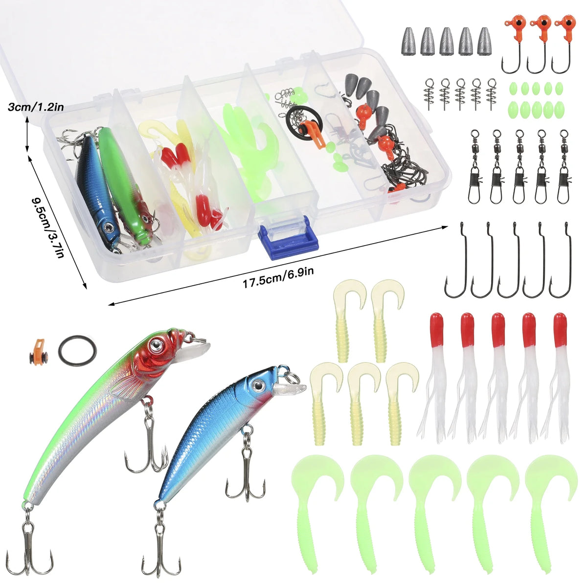 Spinning Rod Reel Combo Kit with Lures Swivels Line Box Pole Telescopic Q955744