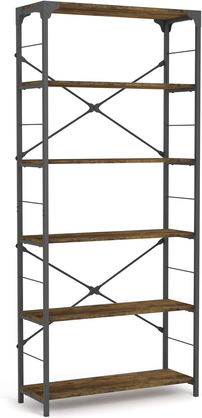6-Tier Industrial Black Bookcase W489
