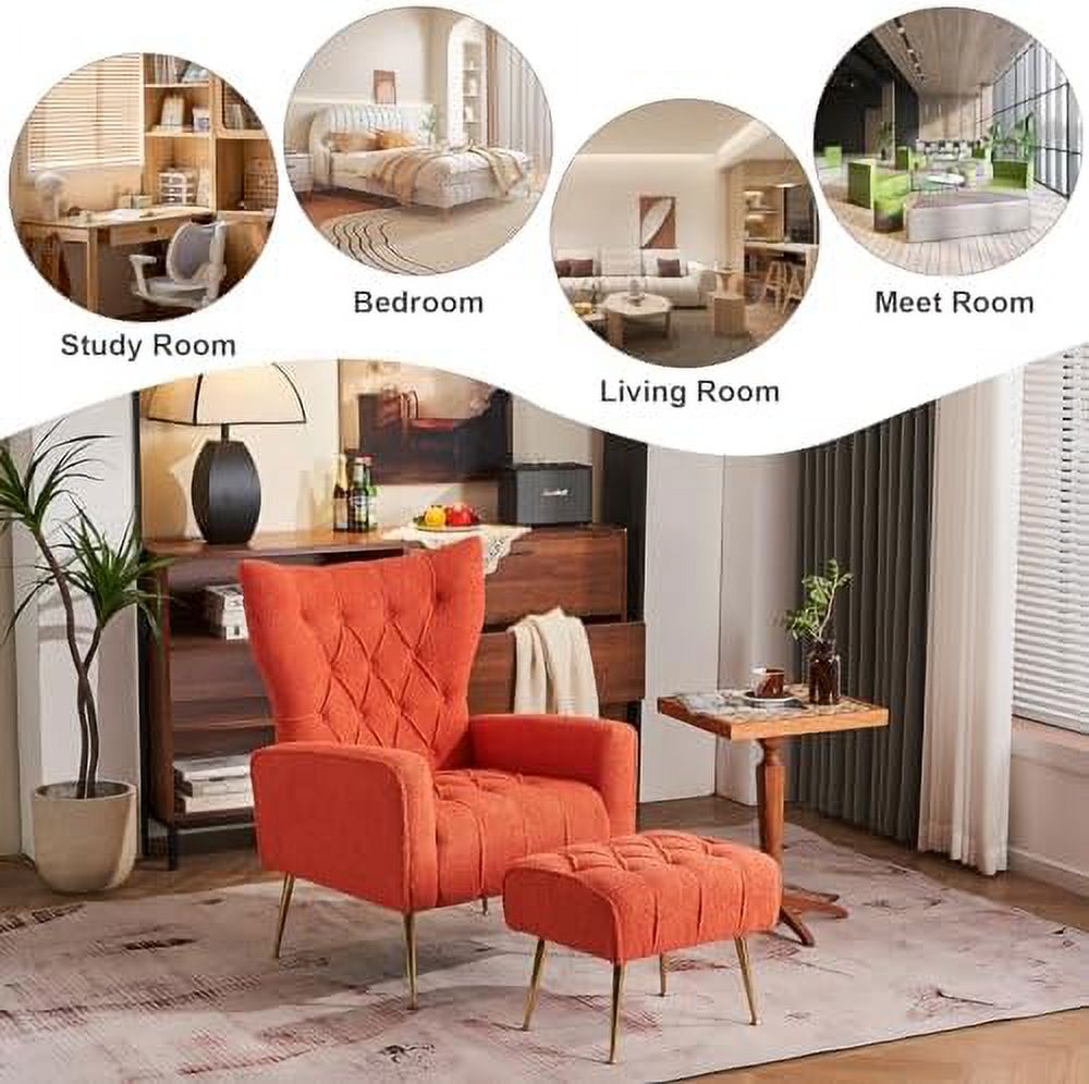 Velvet Accent Chair with Ottoman Button Tufted Armchair F60952