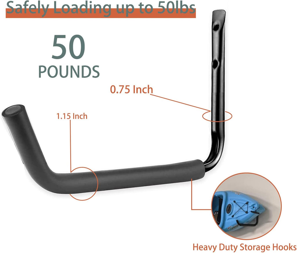 Kayak Storage Heavy Duty Hooks, 15 Inch Wall Mount Jumbo Arm Hanger, 6 Pack Z595554