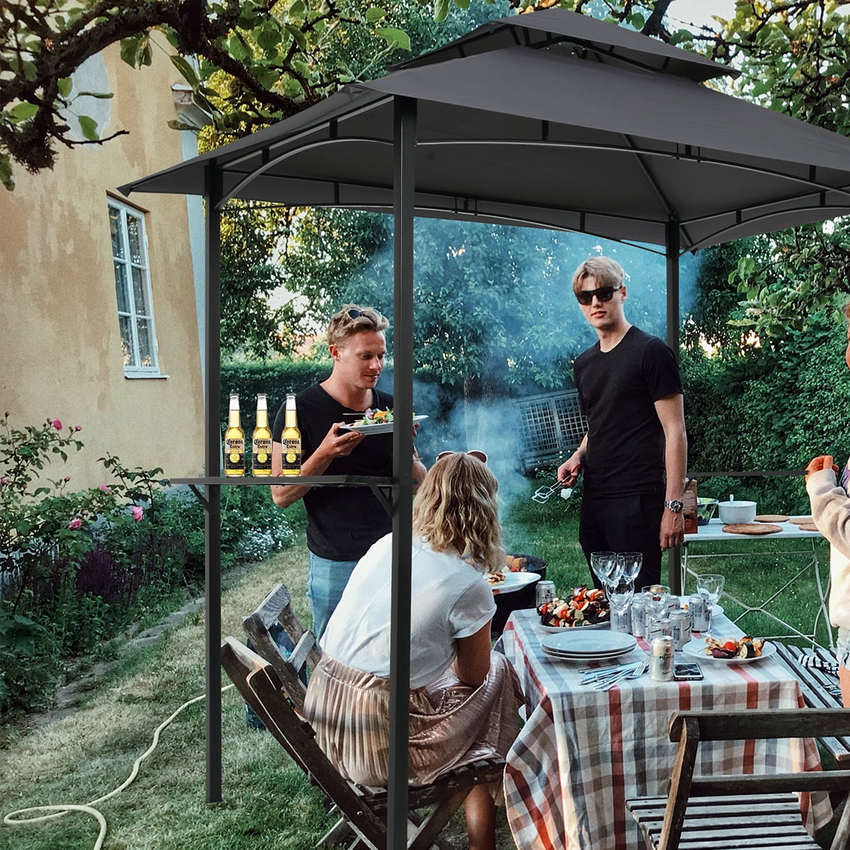 Grey Outdoor Grill Gazebo Canopy Tent with Steel Frame I119