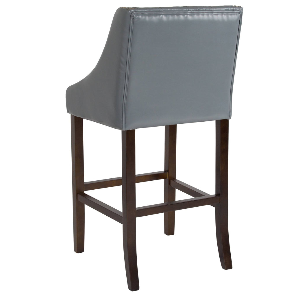 Gray Leather Button Tufted Bar Stool K5386