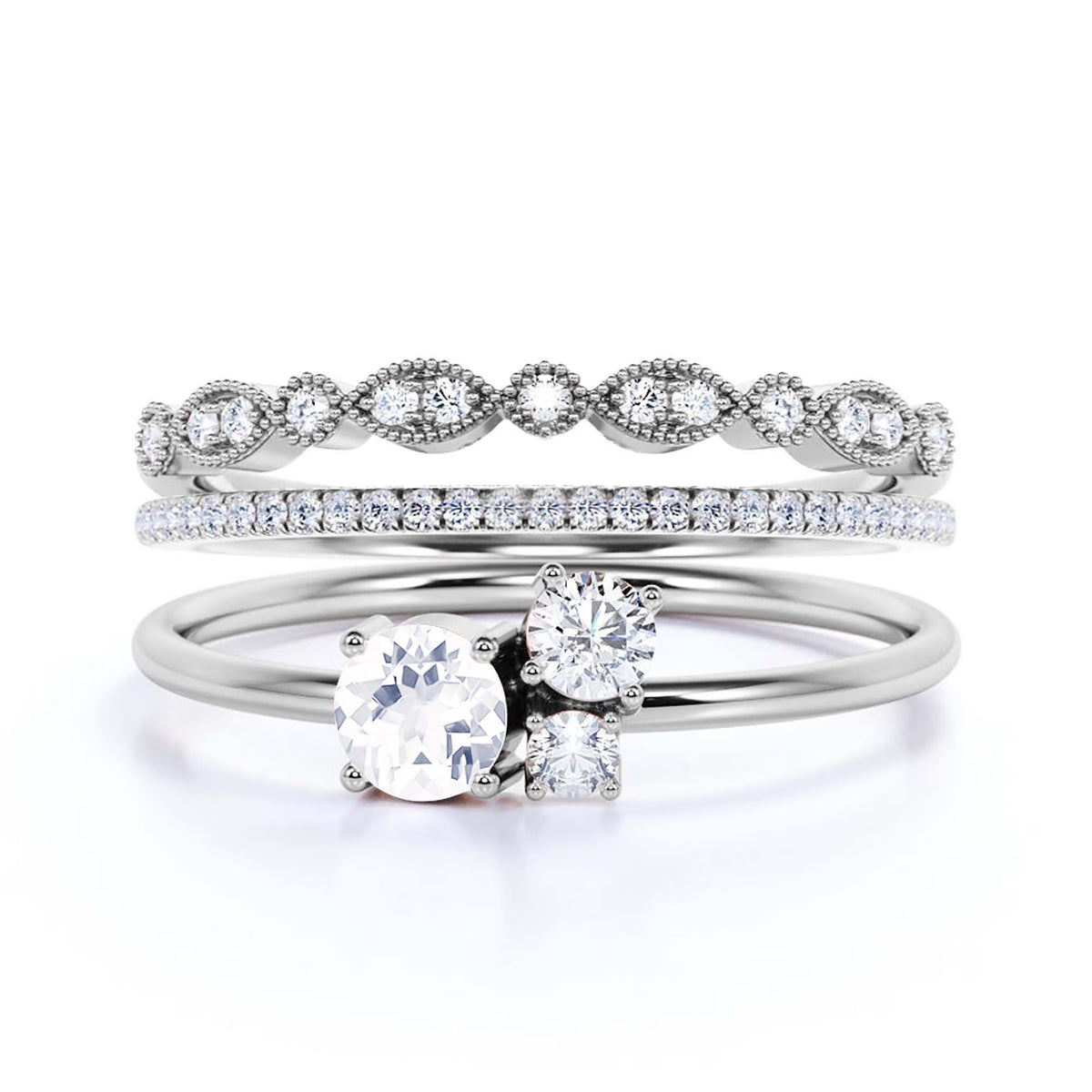 1.55 Carat Round Cut Diamond Moissanite Engagement Ring in 925 Sterling Silver With 18k White Gold Plating R3707