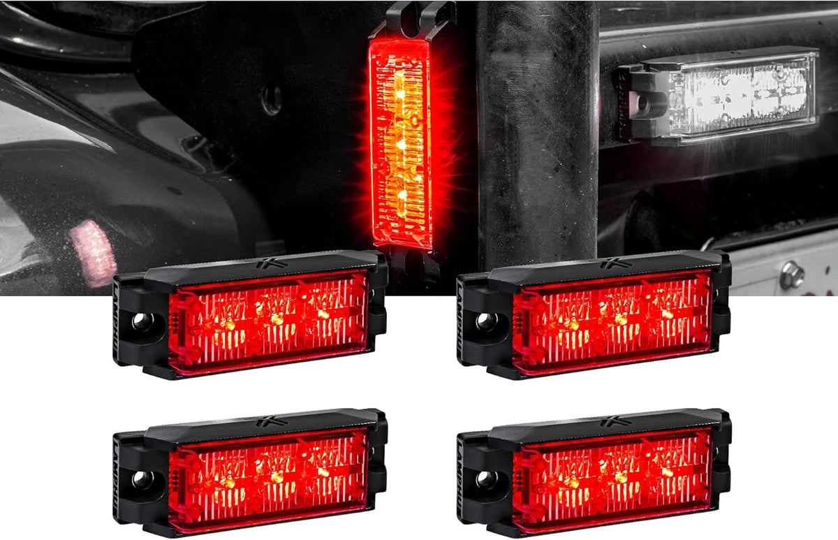 4pc 3.5" 3W RED LED Flashing Strobe Light Head Surface-Mount U237877