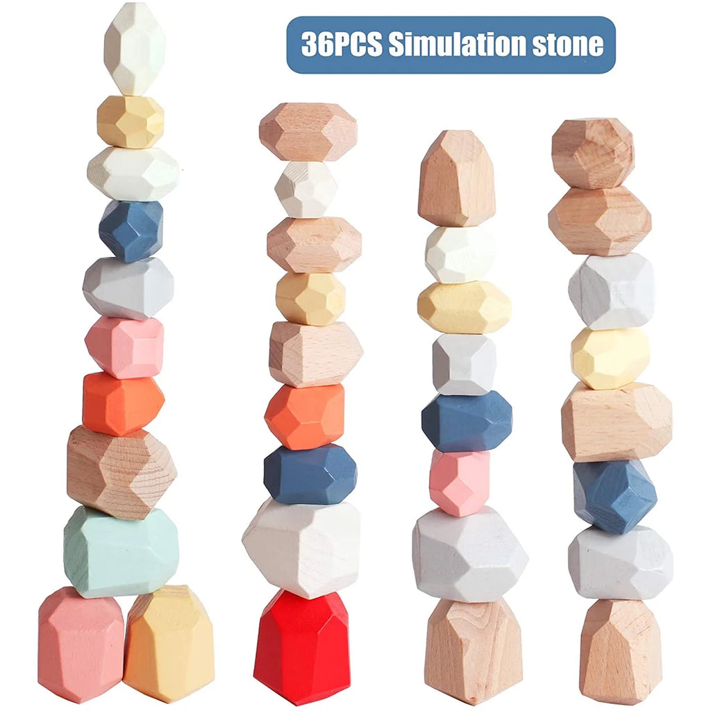 36Pcs Colorful Wooden Stacking Balancing Stone Building Blocks H5675