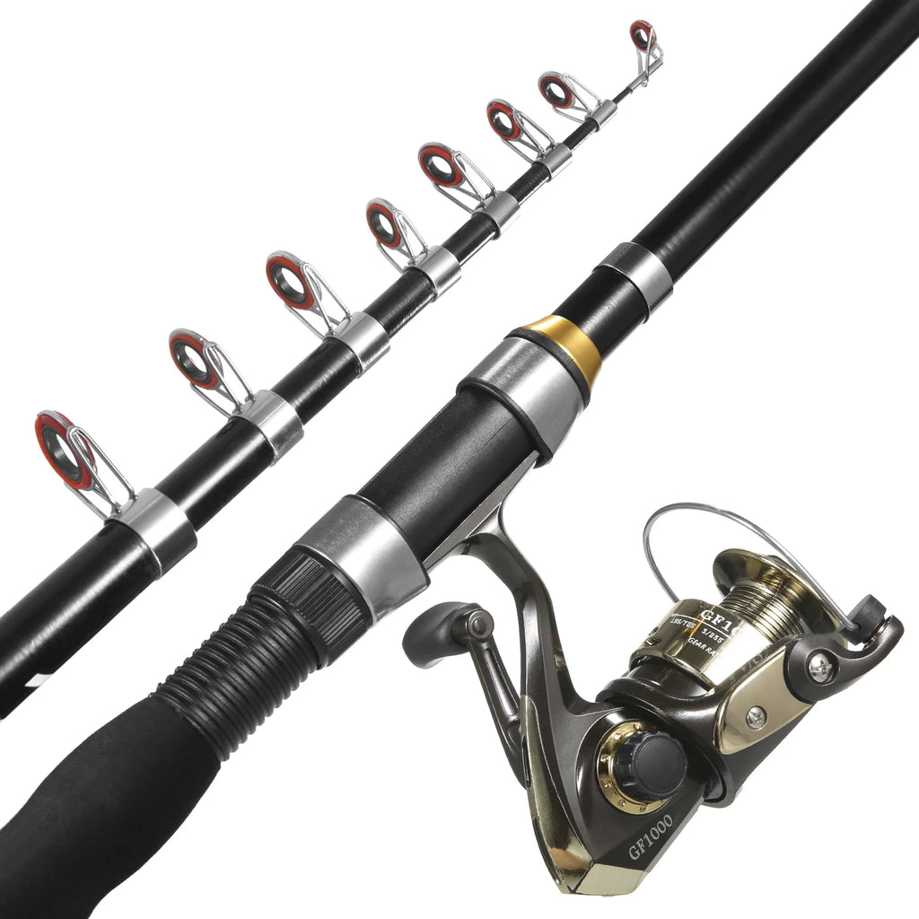 Spinning Rod Reel Combo Kit with Lures Swivels Line Box Pole Telescopic Q955744