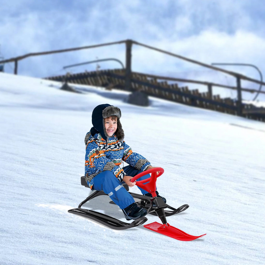 Snow Racer Sled Slider Board with Steering Wheel Double Brake C505835