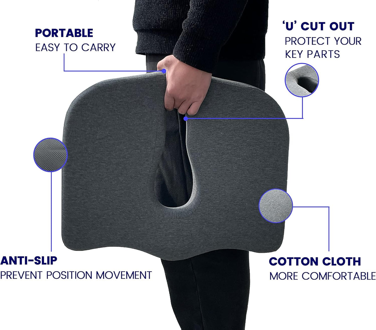 Medium Grey Extra-Dense Memory Foam Seat Cushion Q257359