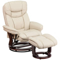 Beige Multi Position Recliner with Curved Ottoman and Swivel Wood Base M936