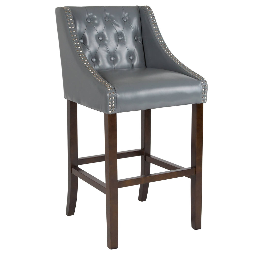 Gray Leather Button Tufted Bar Stool K5386