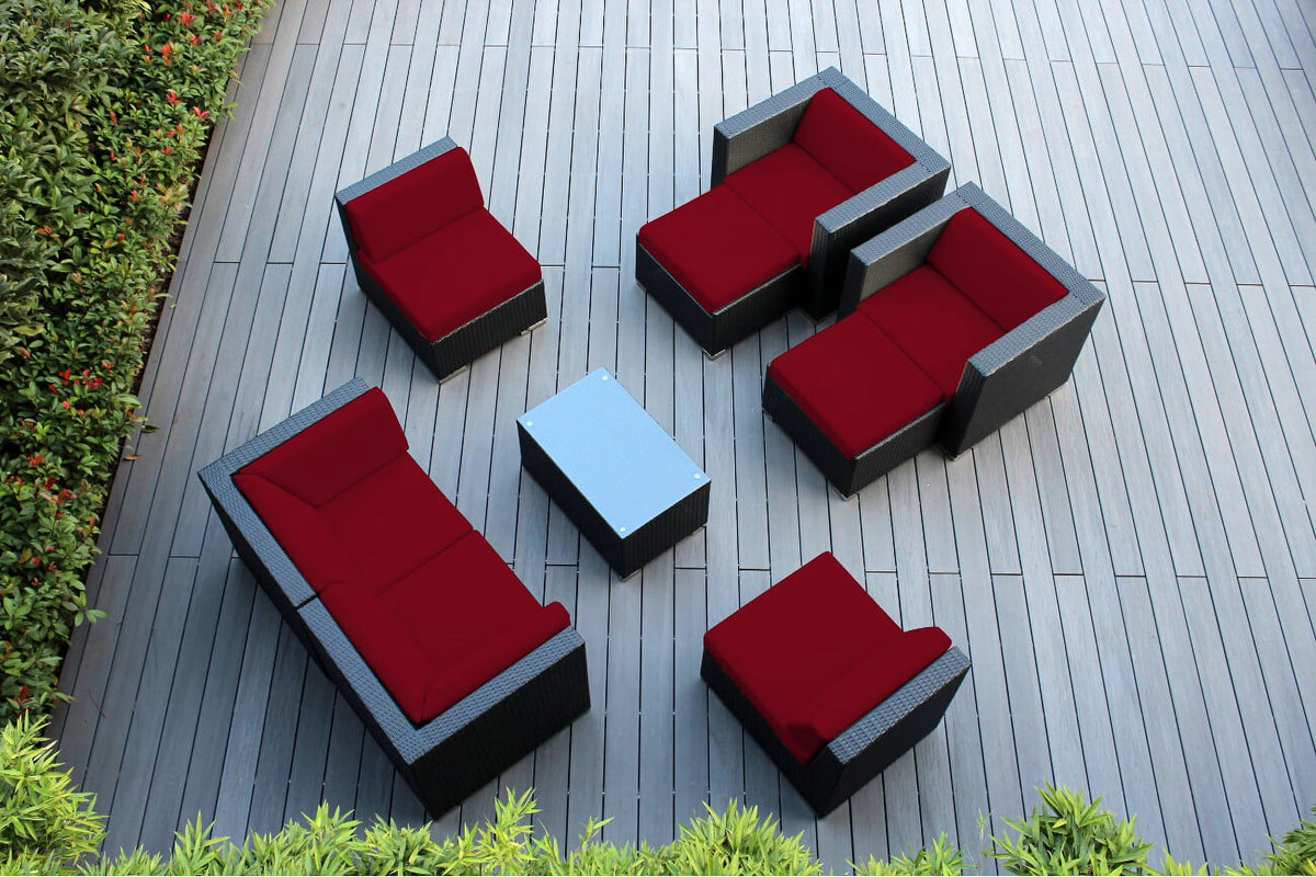 9 Piece Black Wicker Patio Furniture Sectional Conversation Set E145929