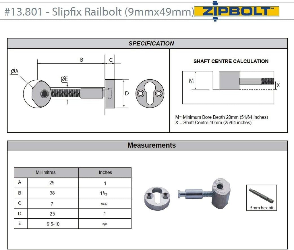 5 Pack Slipfix Railbolt I51230