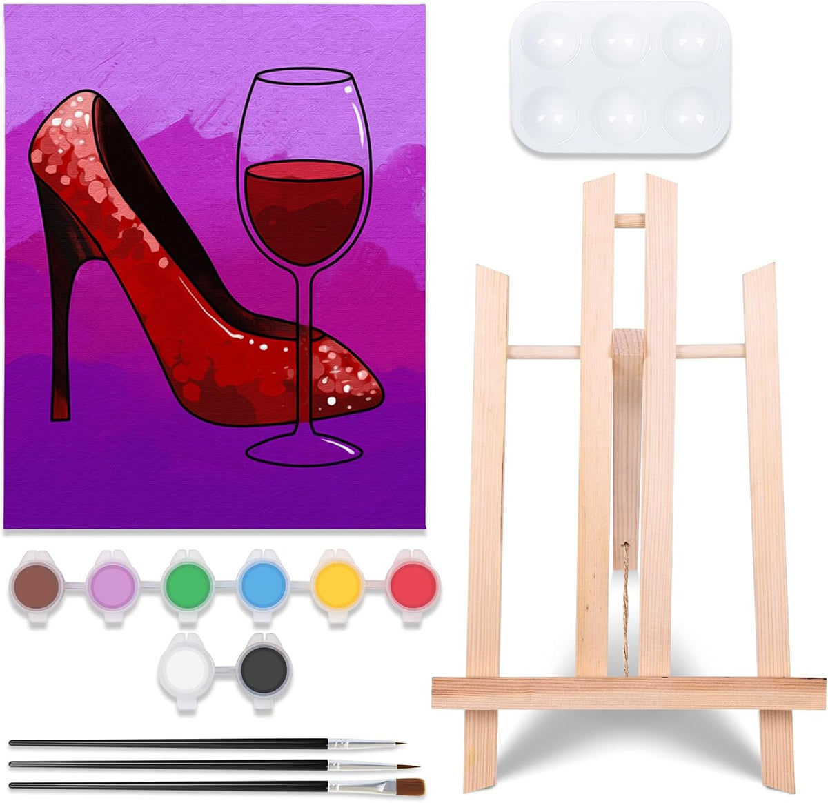 Pre Drawn Canvas Painting Kit with 1 Easel, 8 Acrylic Colors, 3 Brush, 1 Pallet (8x10) K6752