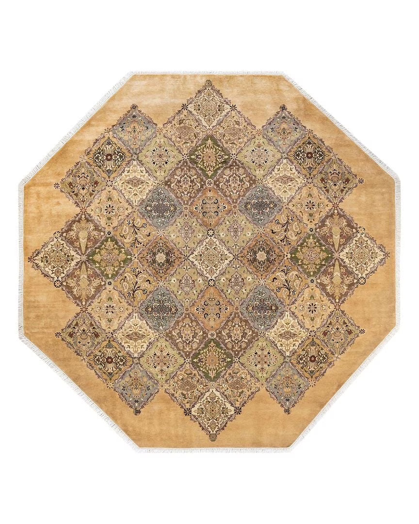 Hand-Knotted Wool Ivory Octagon Area Rug 8' 1" x 8' 1" B8813