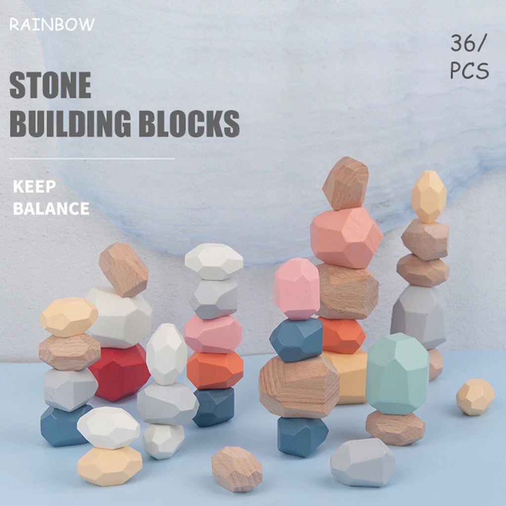 36Pcs Colorful Wooden Stacking Balancing Stone Building Blocks H5675