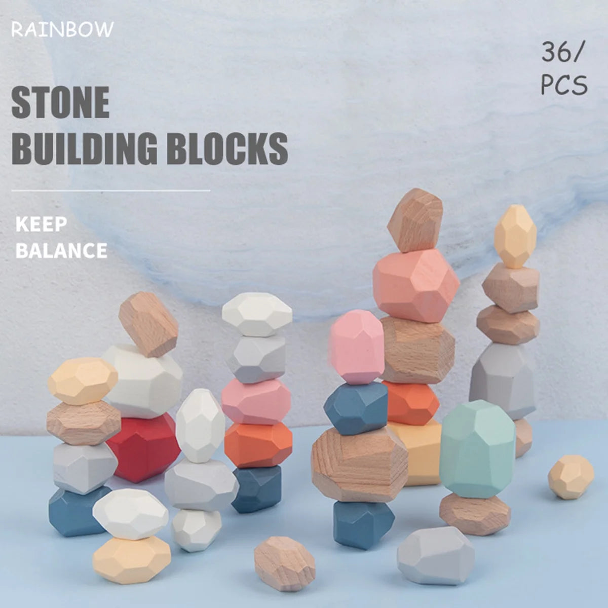 36Pcs Colorful Wooden Stacking Balancing Stone Building Blocks H5675