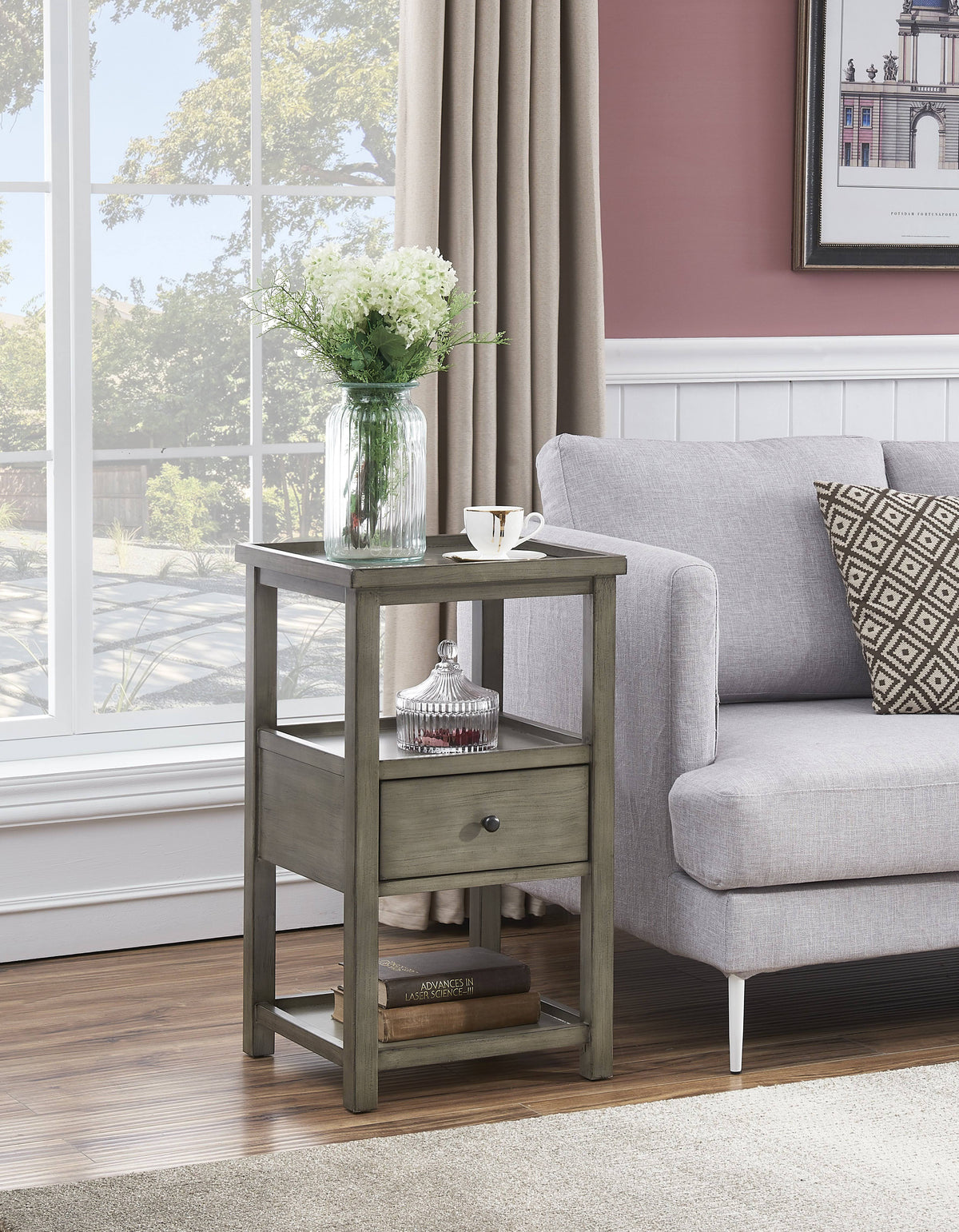 Grey One Drawer Chairside Table A310145