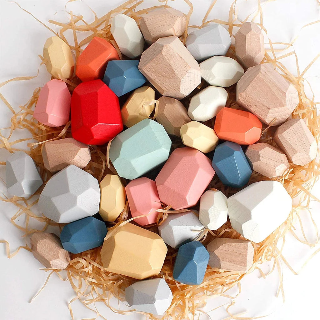 36Pcs Colorful Wooden Stacking Balancing Stone Building Blocks H5675