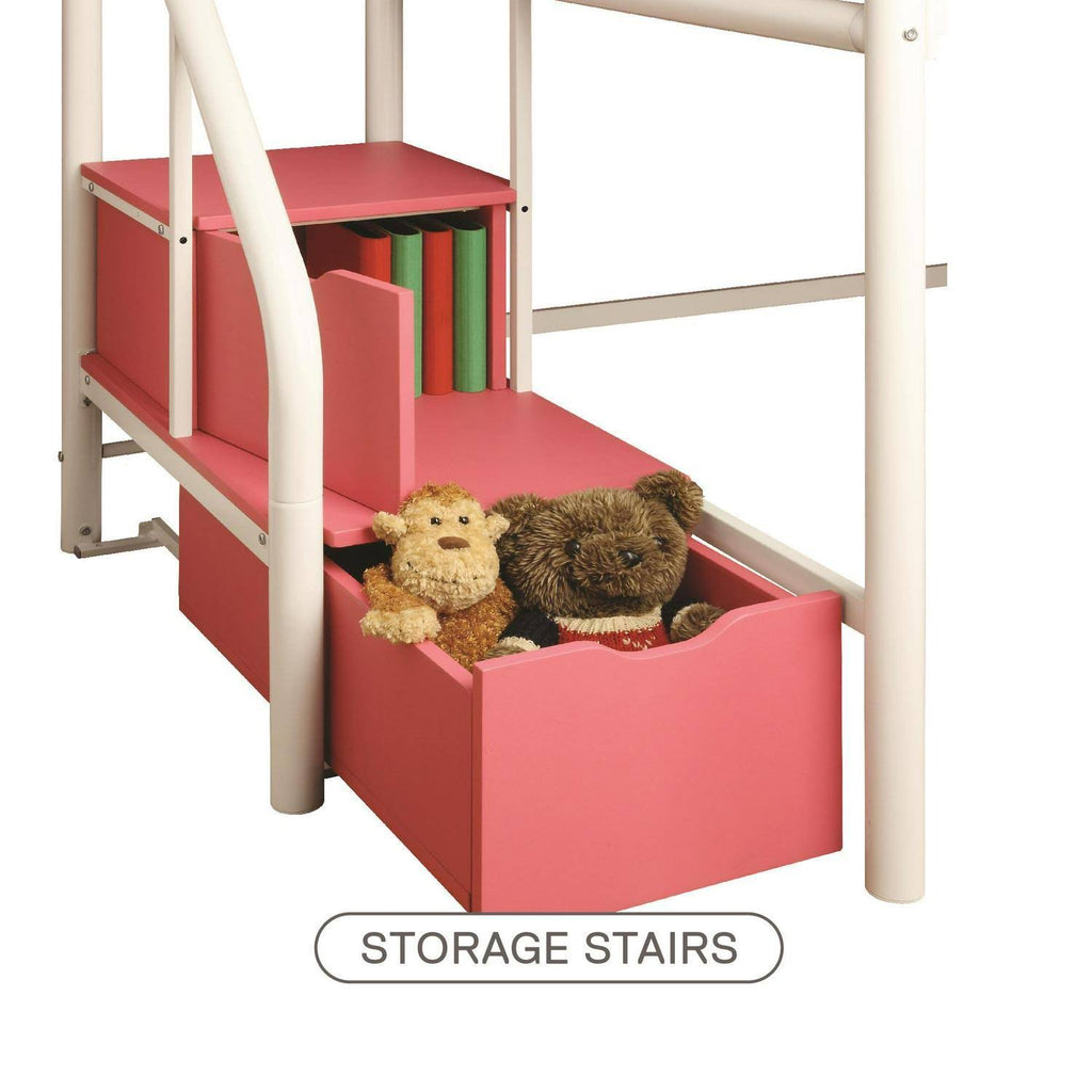 Black Junior Twin Loft Bed with Storage Steps L546804
