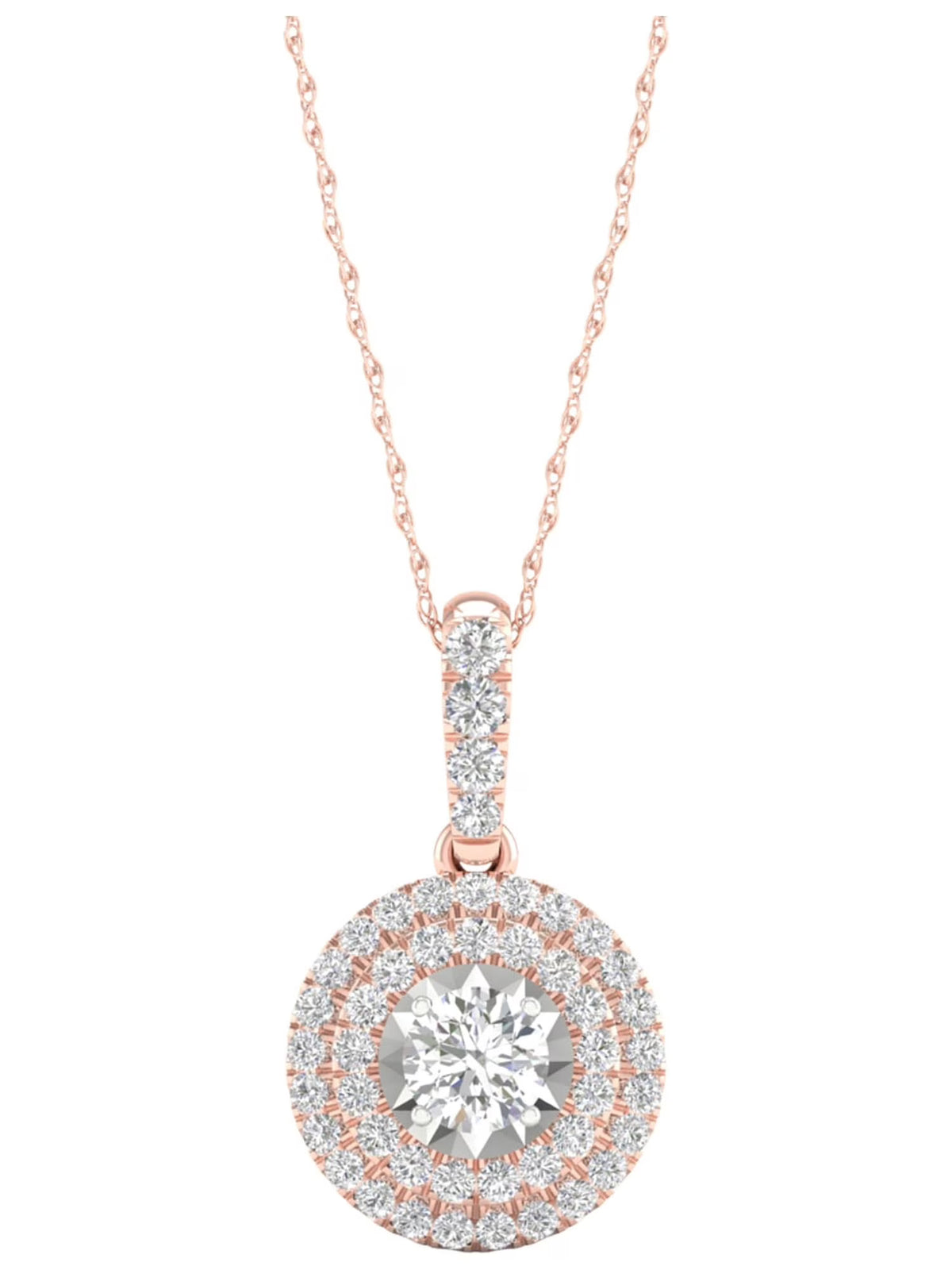 10K Rose Gold Diamond Cluster Halo Pendant Necklace I542561