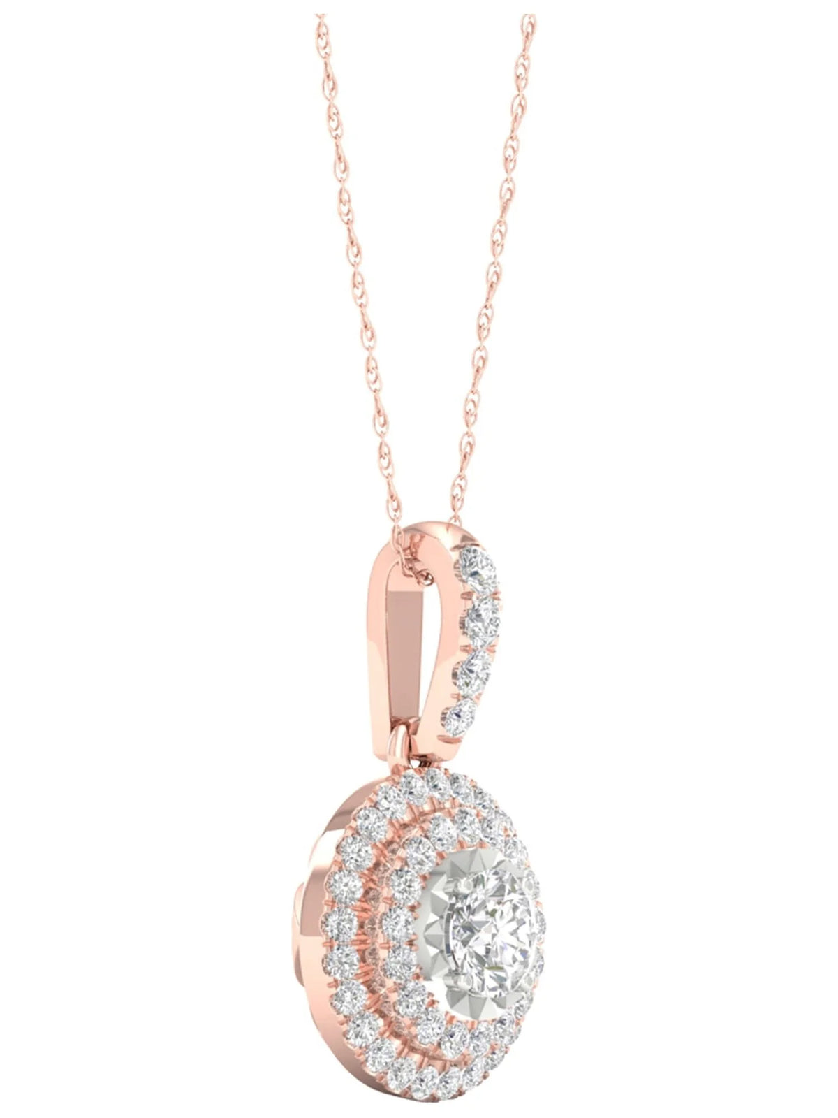 10K Rose Gold Diamond Cluster Halo Pendant Necklace I542561